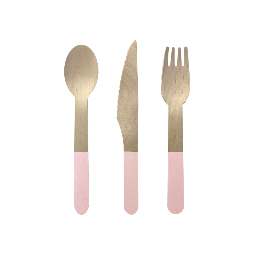 Wooden Cutlery Set - Pastel Pink
