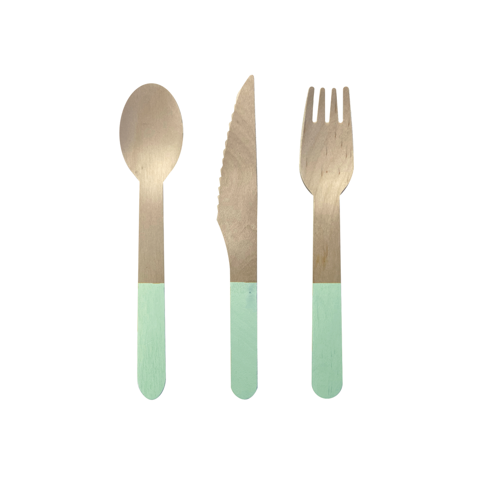 Wooden Cutlery Set - Mint Green