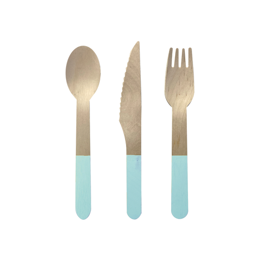 Wooden Cutlery Set - Pastel Blue