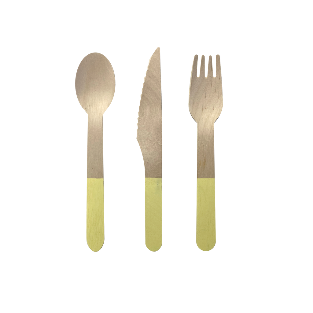 Wooden Cutlery Set - Pastel Yellow