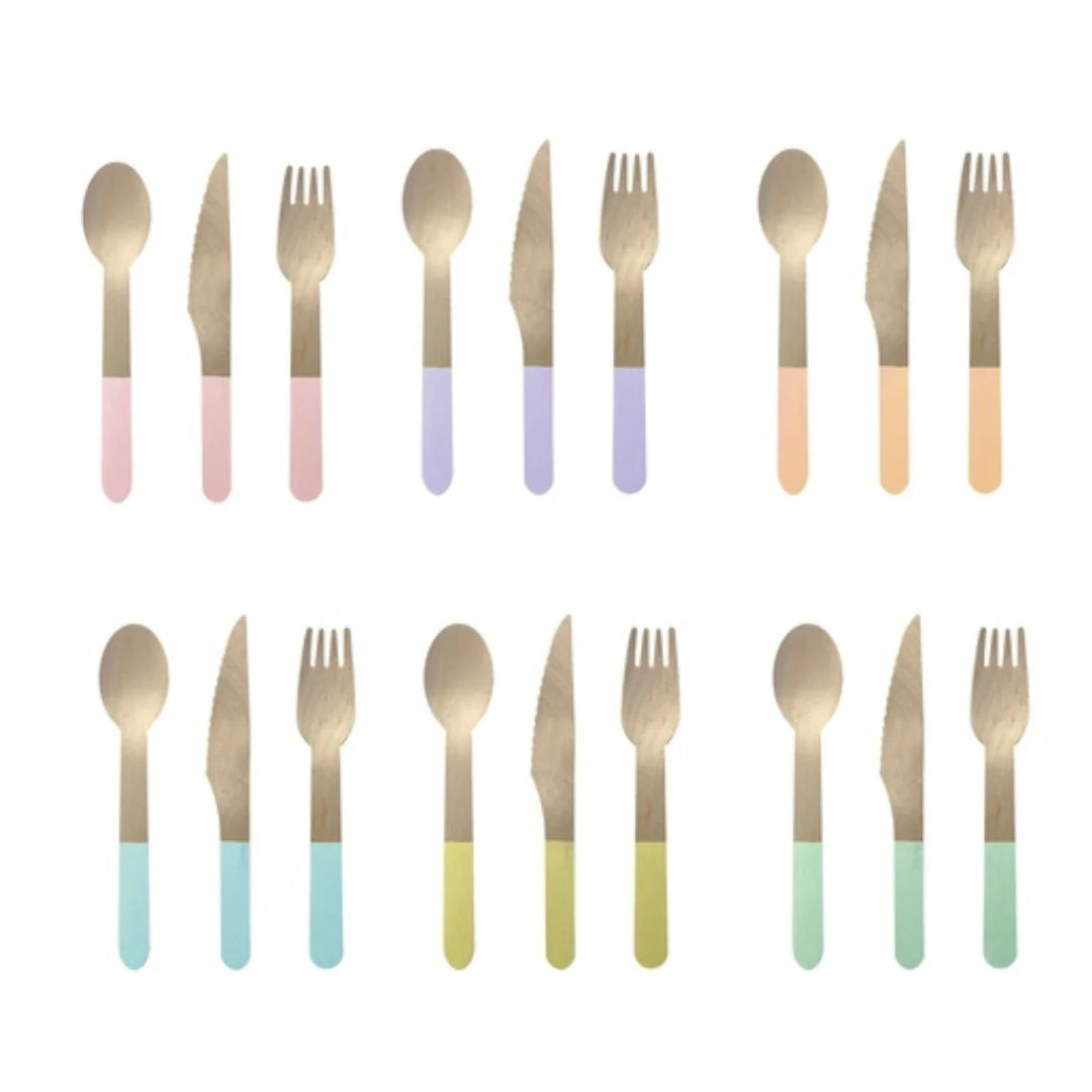 Wooden Cutlery Set - Pastel Blue